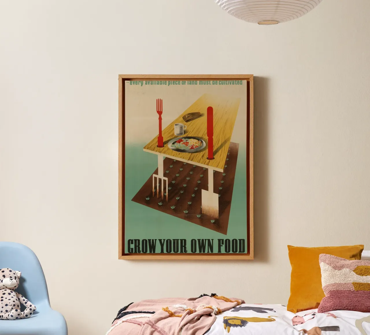 Poster di propaganda della seconda guerra mondiale "Coltivate il vostro cibo". tela con Cornice a cassetta da ClubArt