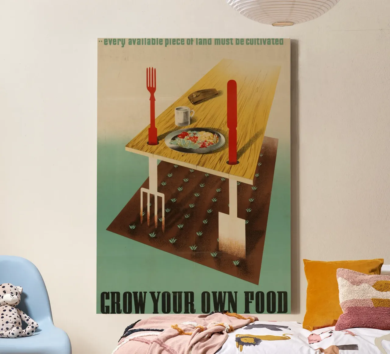 Poster di propaganda della seconda guerra mondiale "Coltivate il vostro cibo". tela con Cornice a cassetta da ClubArt