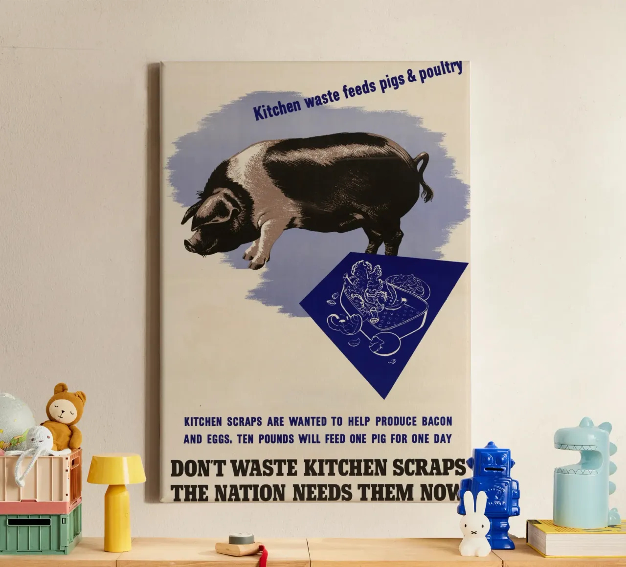 WWII "Don't Waste Scraps" Propaganda Poster canvas with Floater frame by ClubArt
