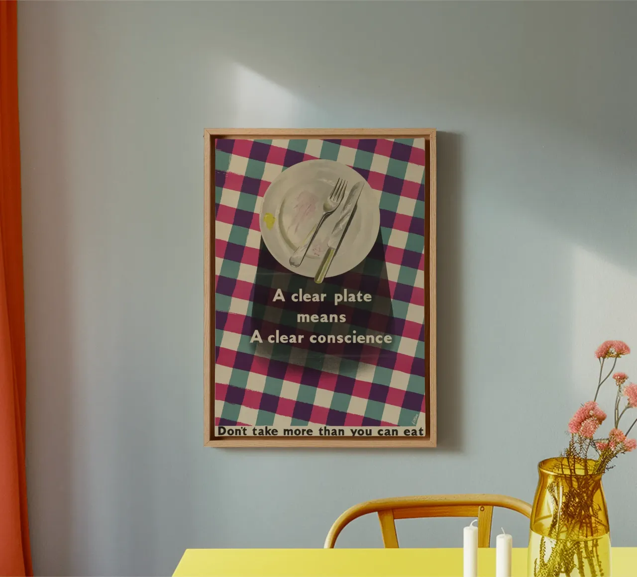 "Sauberer Teller, reines Gewissen" WWII-Poster zur Lebensmittelverschwendung Leinwand mit Schattenfugenrahmen von ClubArt