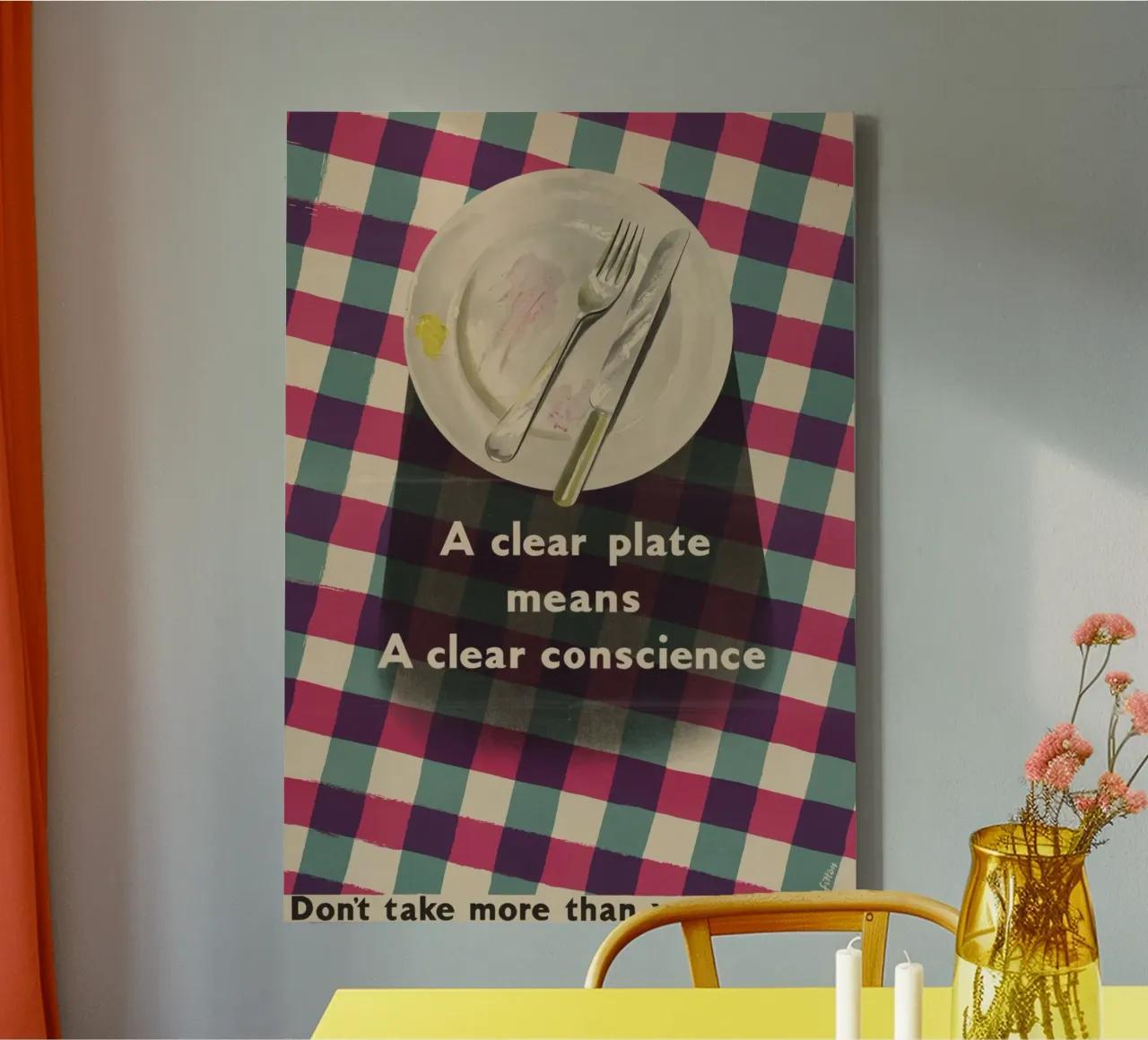 "Sauberer Teller, reines Gewissen" WWII-Poster zur Lebensmittelverschwendung Leinwand mit Schattenfugenrahmen von ClubArt