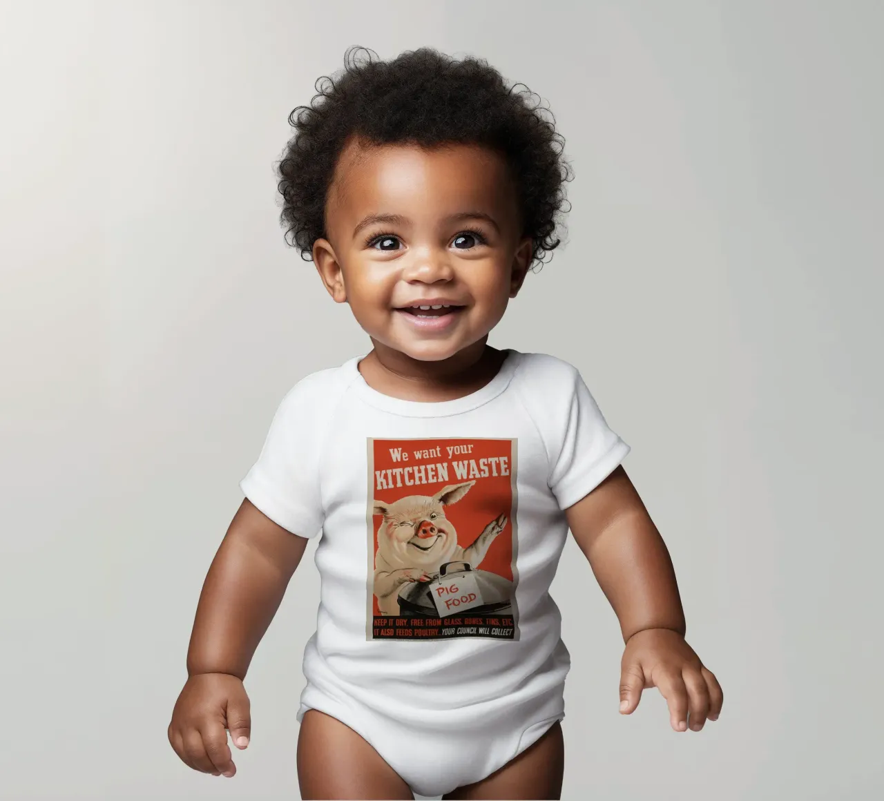 "Wir wollen Ihre Küchenabfälle" WWII Schweinefutter Poster Kurzarm Babybody von ClubArt
