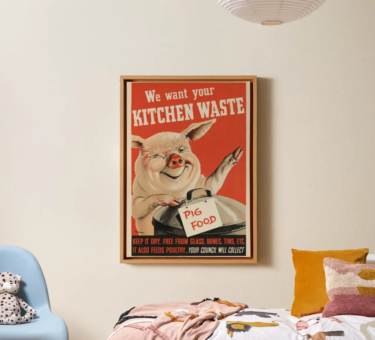 "Wir wollen Ihre Küchenabfälle" WWII Schweinefutter Poster Leinwand mit Schattenfugenrahmen von ClubArt