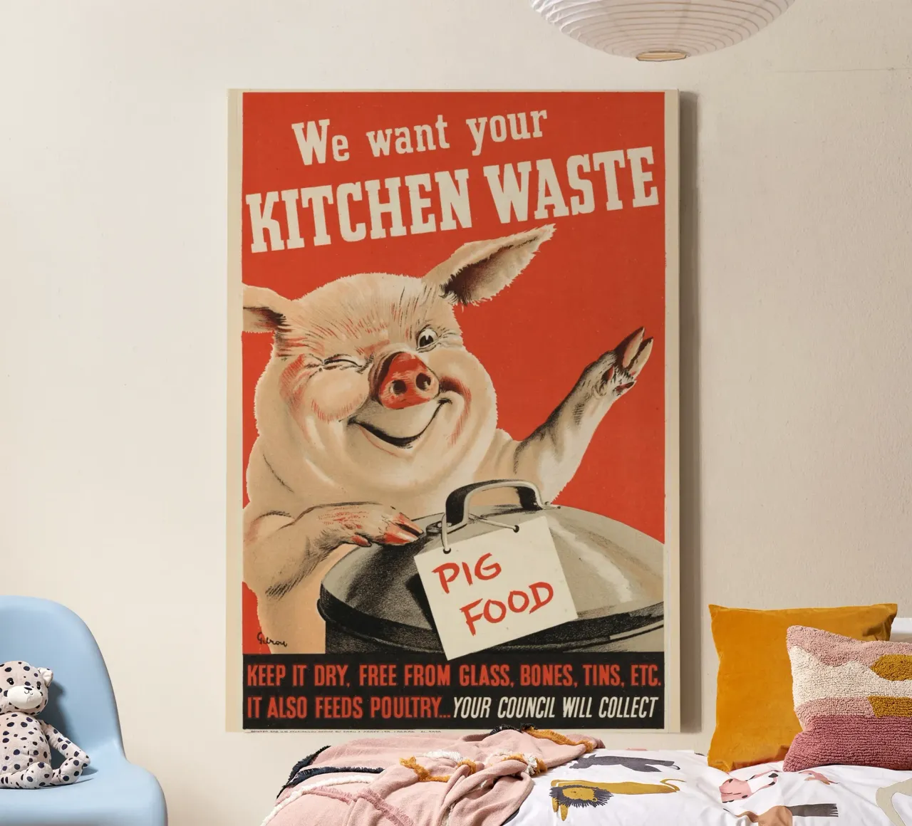 "Wir wollen Ihre Küchenabfälle" WWII Schweinefutter Poster Leinwand mit Schattenfugenrahmen von ClubArt