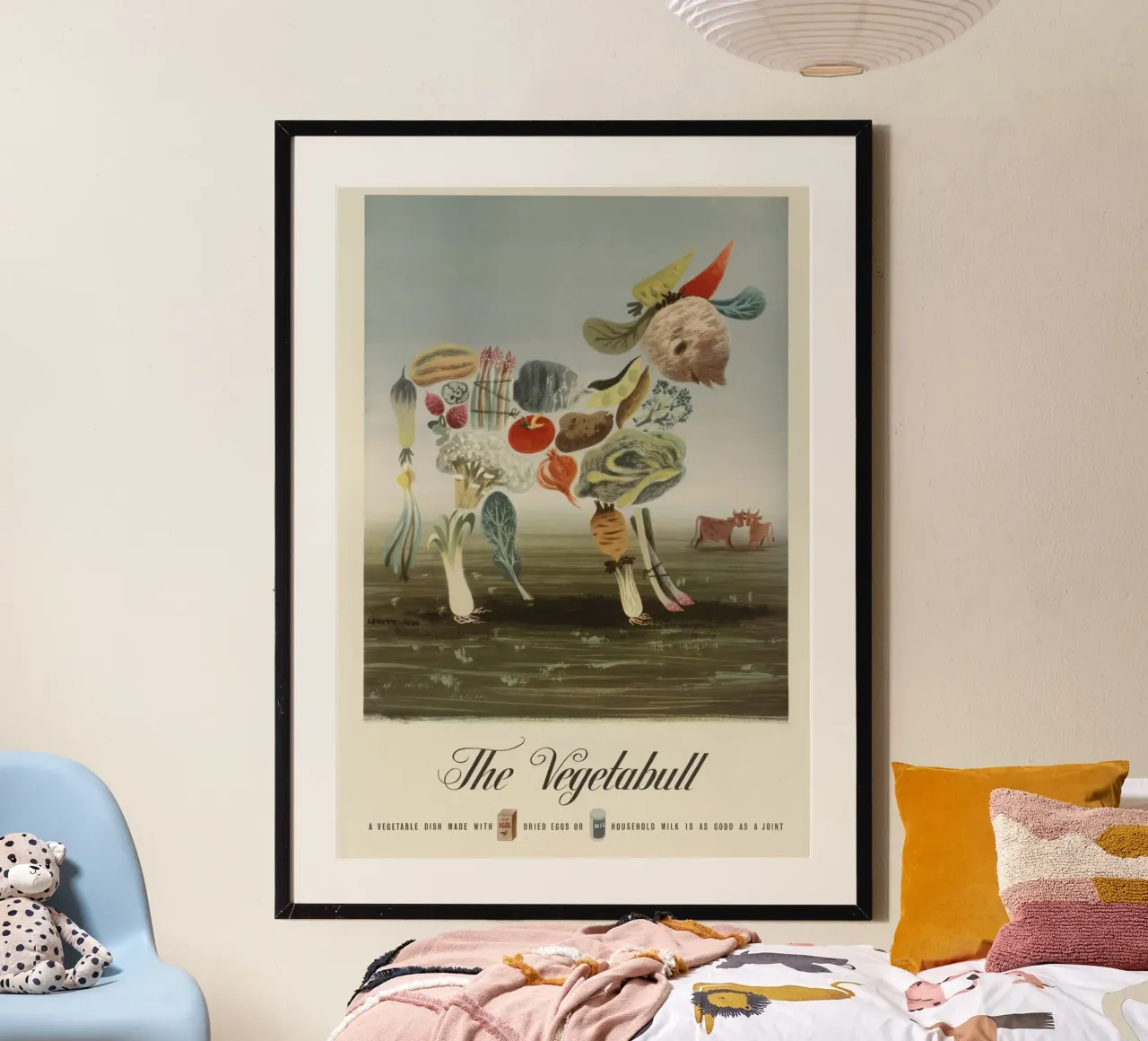 Poster di propaganda alimentare "The Vegetabull" della seconda guerra mondiale poster con telaio in legno da ClubArt