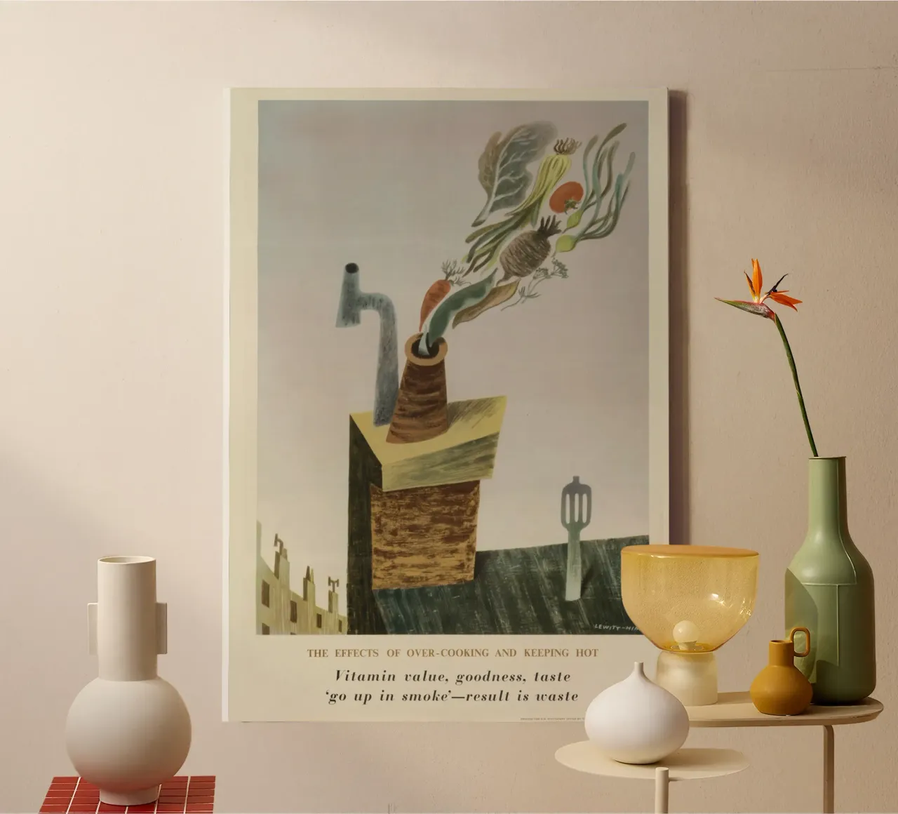WWII "Überkochende Verschwendung" Lebensmittel-Propagandaplakat Leinwand mit Schattenfugenrahmen von ClubArt