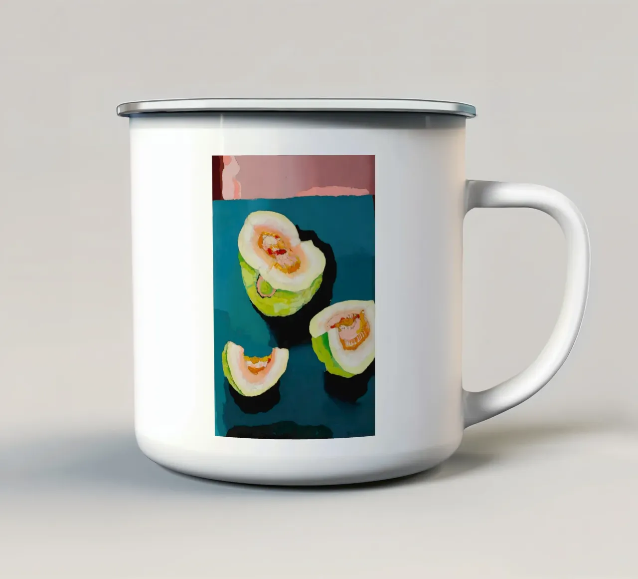 Abstract Melon Still Life - Mid-Century Kitchen Art enamel mug by ClubArt