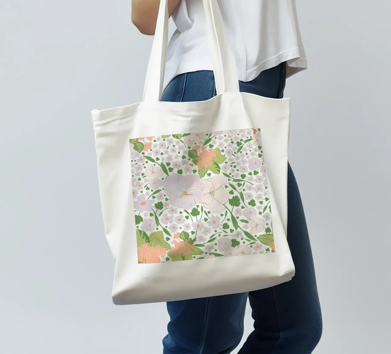 Modello di fiore retrò bianco borsa in juta da gulsengunel