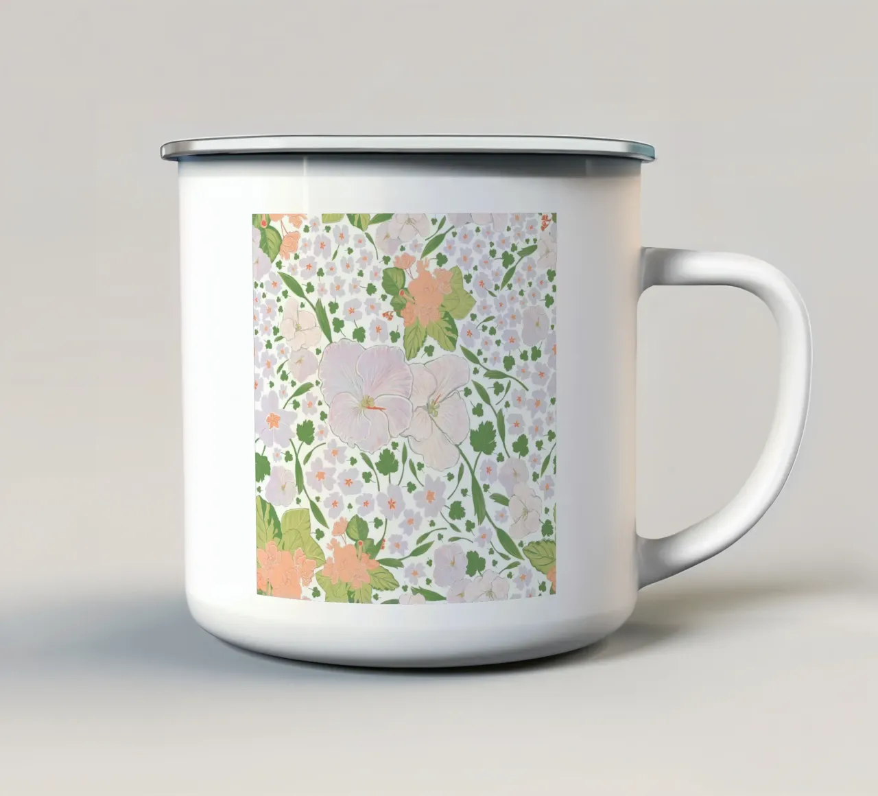 Modello di fiore retrò bianco tazza in smalto da gulsengunel