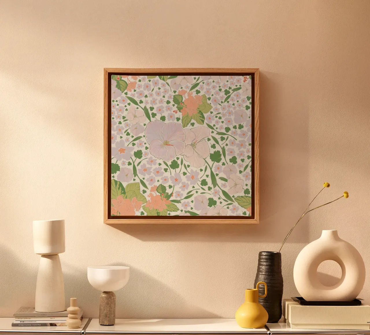 Retro flower pattern white canvas by gulsengunel