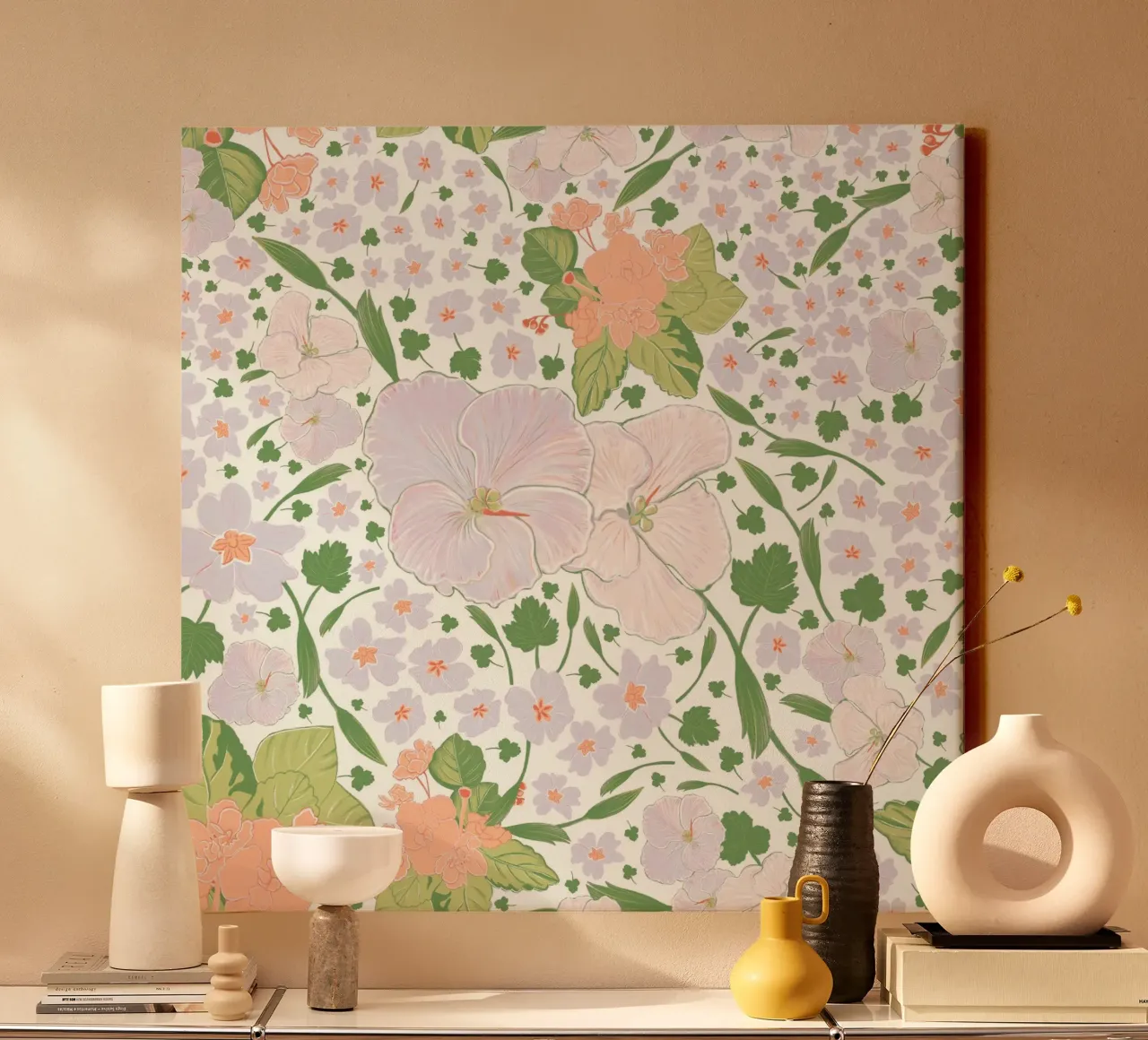 Retro flower pattern white canvas by gulsengunel