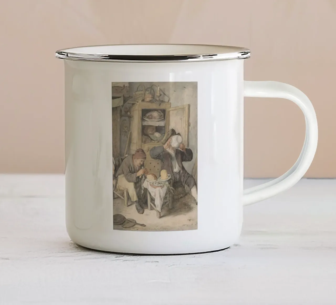 Scena di taverna del XVIII secolo - Stampa d'arte di genere rustico tazza in smalto da ClubArt