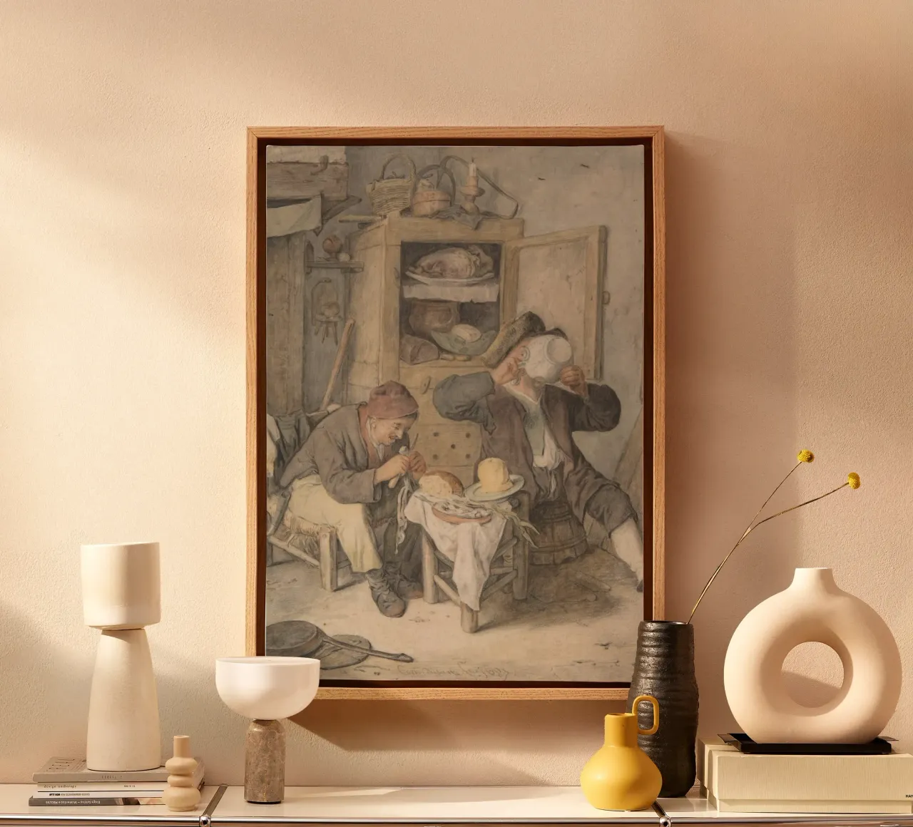 18e-eeuwse herbergscène - rustieke genrekunstdruk canvas met Baklijst van ClubArt