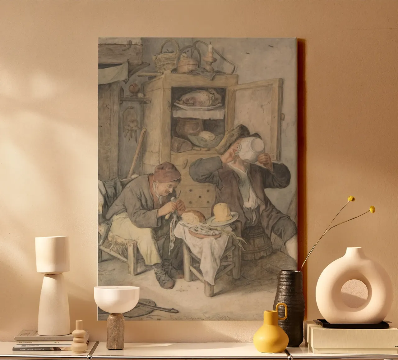18e-eeuwse herbergscène - rustieke genrekunstdruk canvas met Baklijst van ClubArt