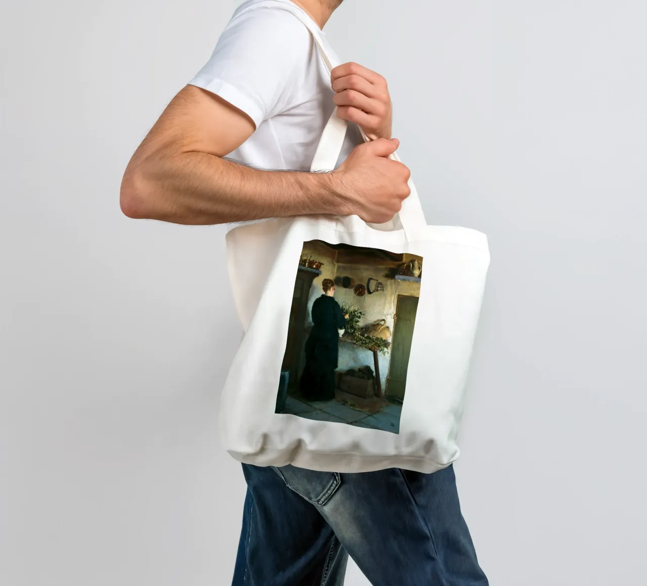 Donna in cucina rustica del XIX secolo - Pittura di genere borsa in juta da ClubArt