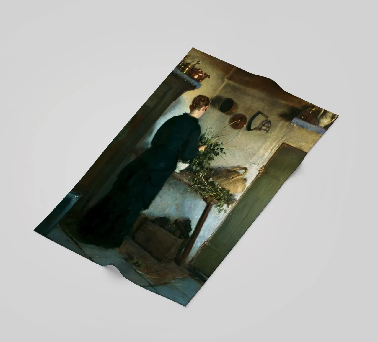 Donna in cucina rustica del XIX secolo - Pittura di genere telo mare da ClubArt
