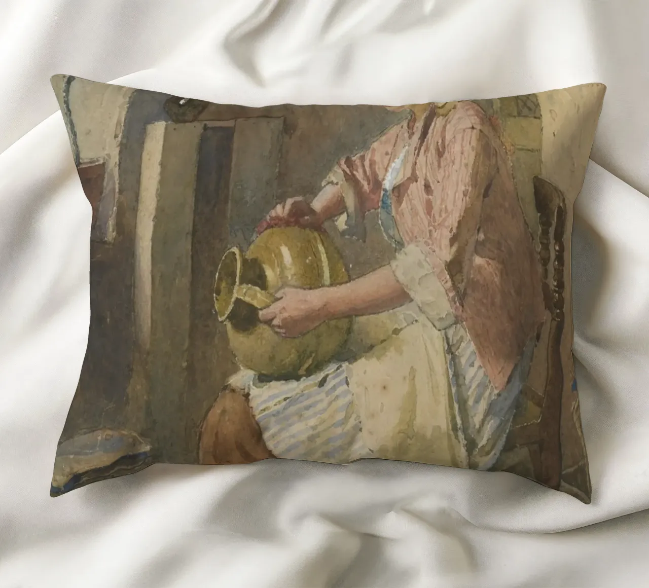 Donna del XIX secolo con ceramica - Scena di cucina rustica cuscino da ClubArt