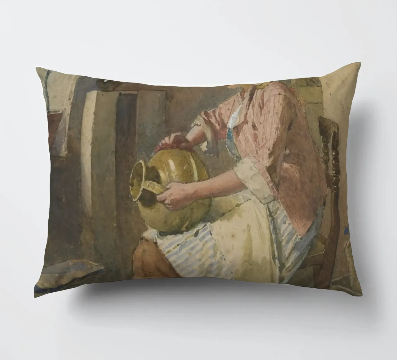 Donna del XIX secolo con ceramica - Scena di cucina rustica cuscino da ClubArt