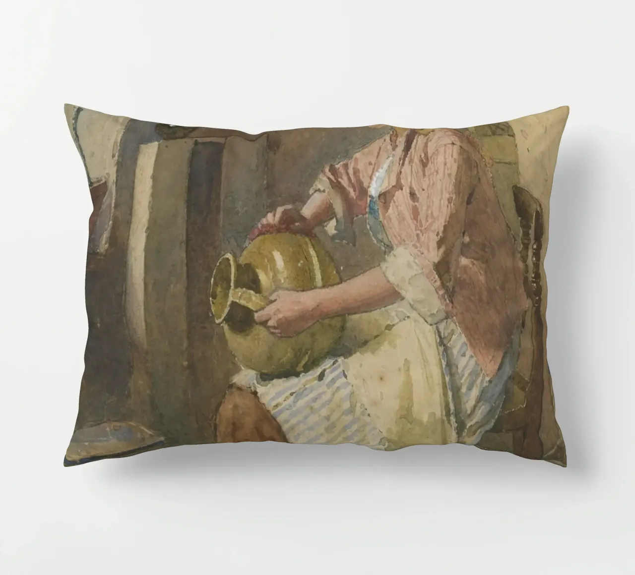 Donna del XIX secolo con ceramica - Scena di cucina rustica cuscino da ClubArt