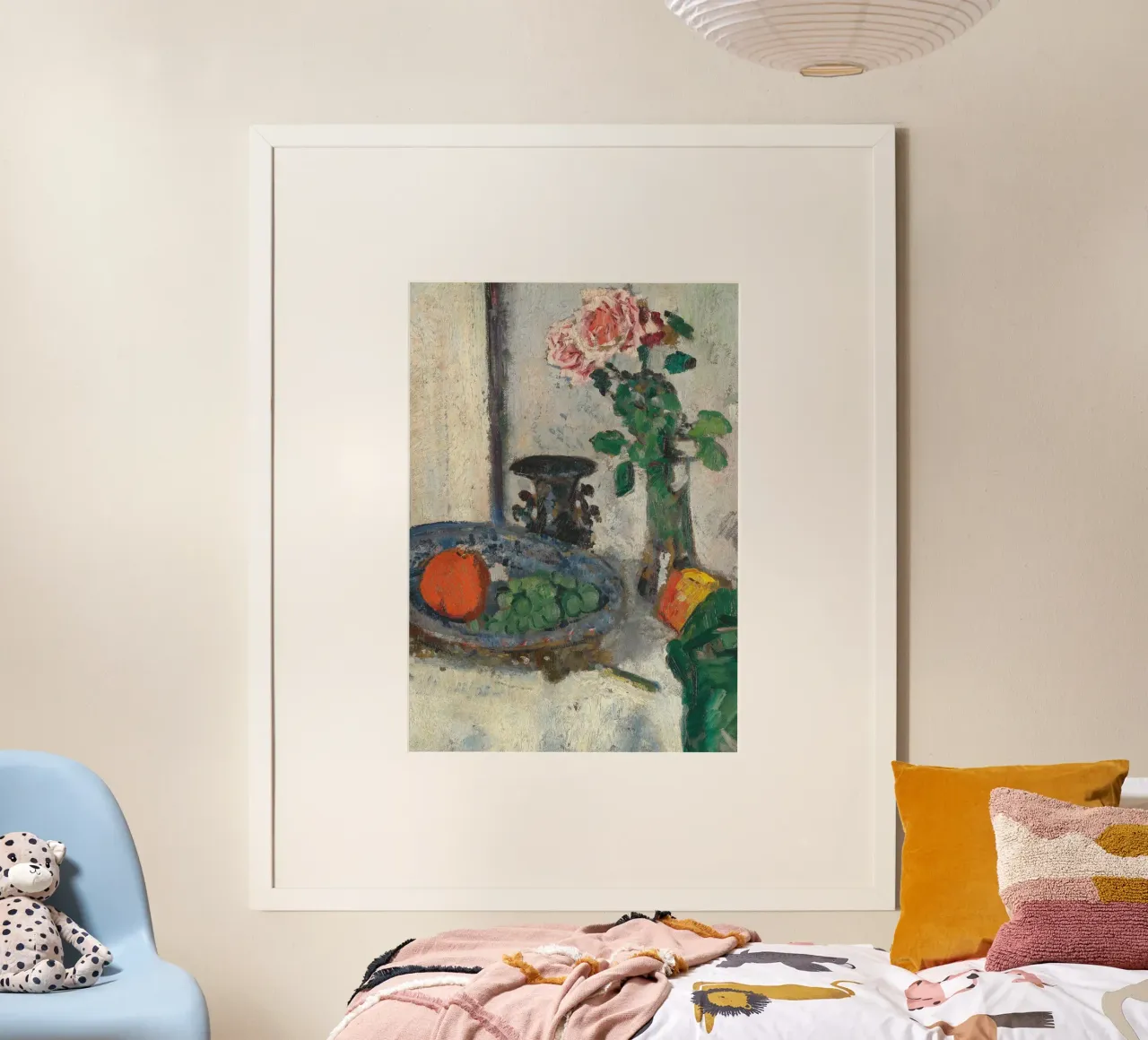 Natura morta post-impressionista - Pittura di rose e frutta poster con telaio in alluminio da ClubArt