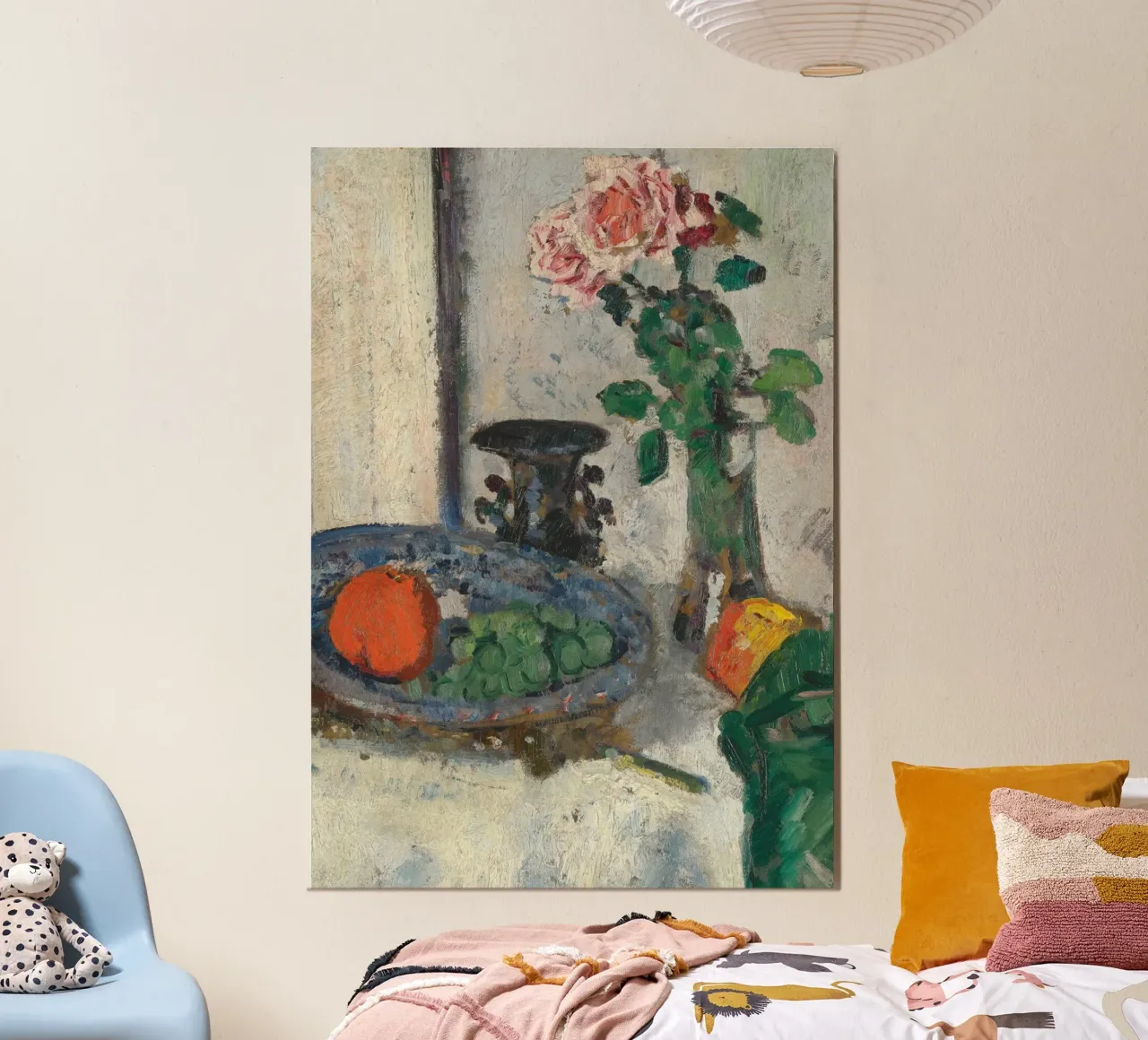 Natura morta post-impressionista - Pittura di rose e frutta poster con telaio in alluminio da ClubArt