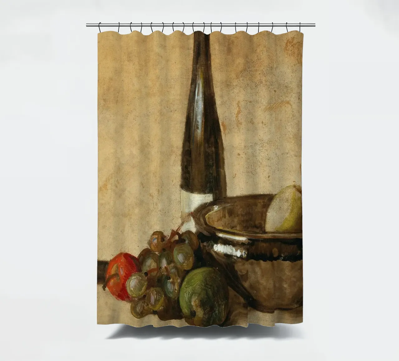 Natura morta di vino e frutta del XIX secolo - Fascino rustico tenda da doccia da ClubArt