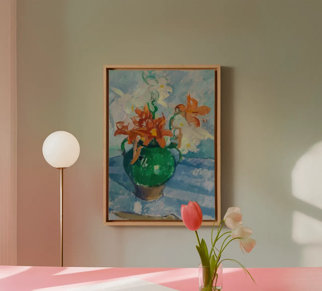 Levendig Lelie Stilleven - Post-Impressionistische Bloemsierkunst canvas met Baklijst van ClubArt