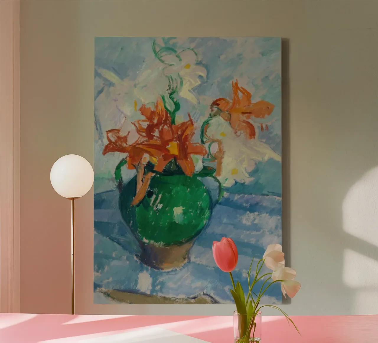 Levendig Lelie Stilleven - Post-Impressionistische Bloemsierkunst canvas met Baklijst van ClubArt