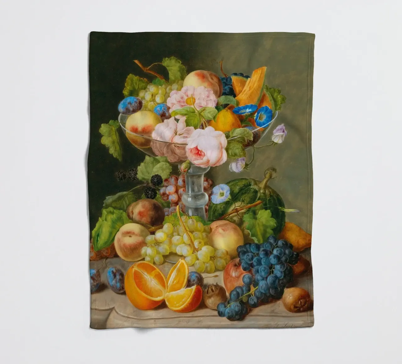 Natura morta vittoriana con cornucopia di frutta e fiori coperta in pile da ClubArt