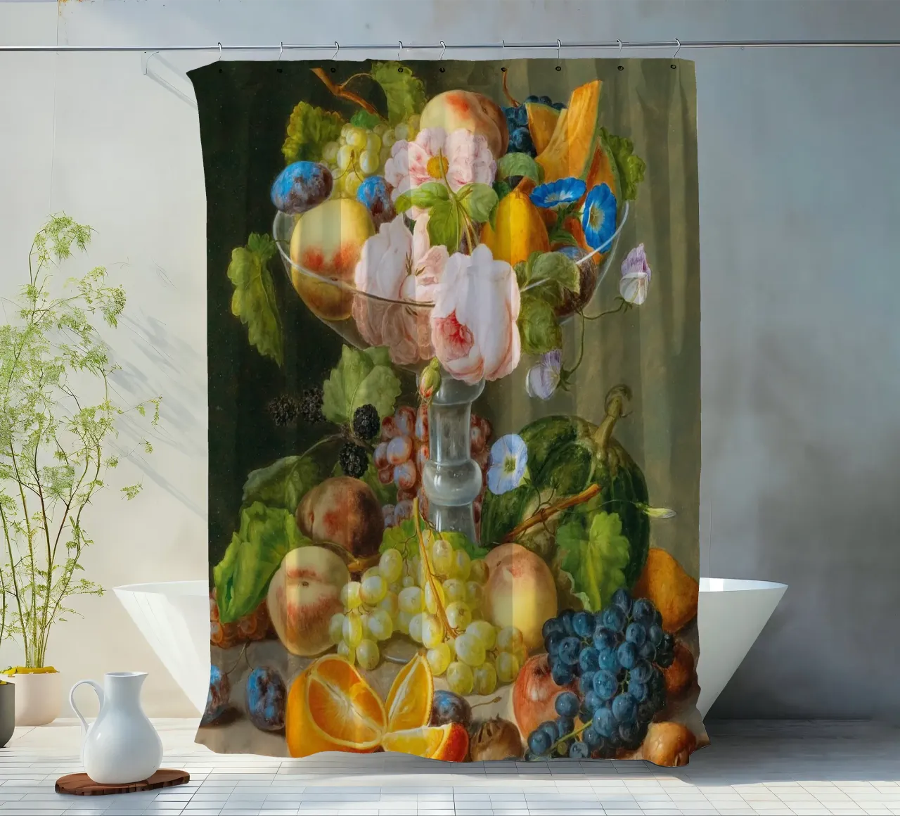 Nature morte victorienne à la corne d'abondance de fruits et de fleurs rideau de douche de ClubArt