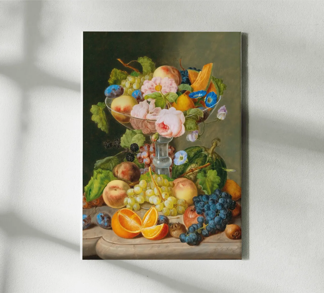 Natura morta vittoriana con cornucopia di frutta e fiori tela con Cornice a cassetta da ClubArt