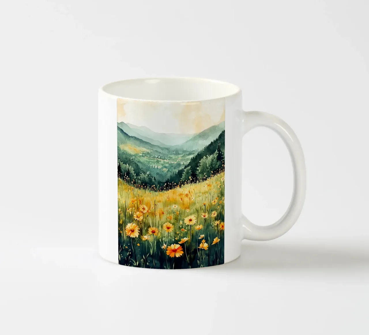 Meadow and mountain ceramic mug by Justyna Jaszke JBJart