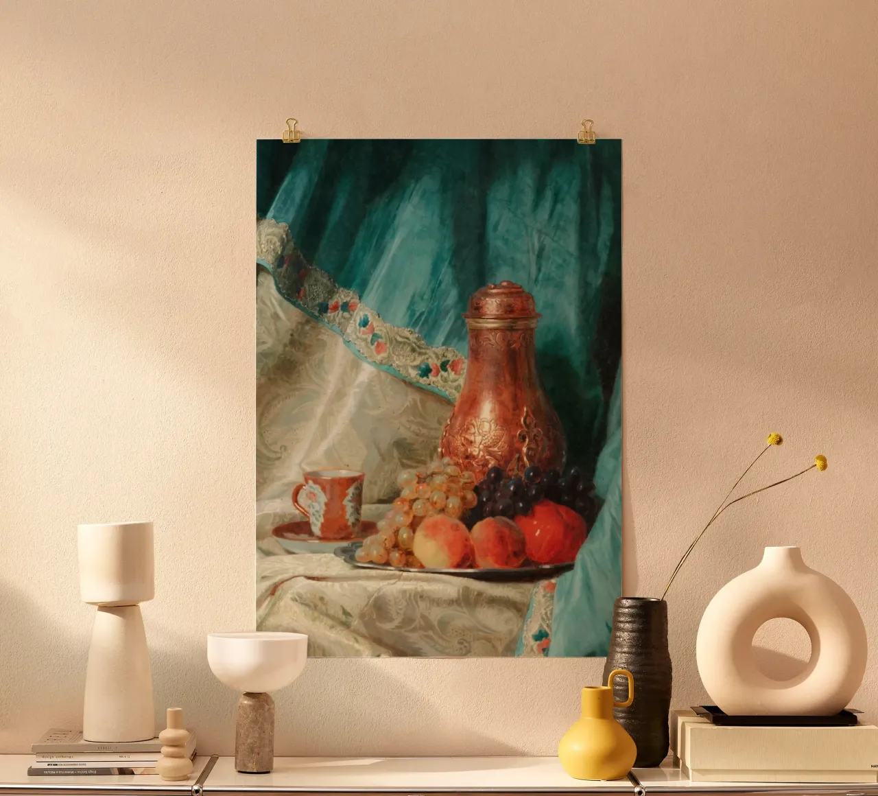 Viktorianisch-orientalisches Stillleben - Kupfer und Früchte Poster von ClubArt
