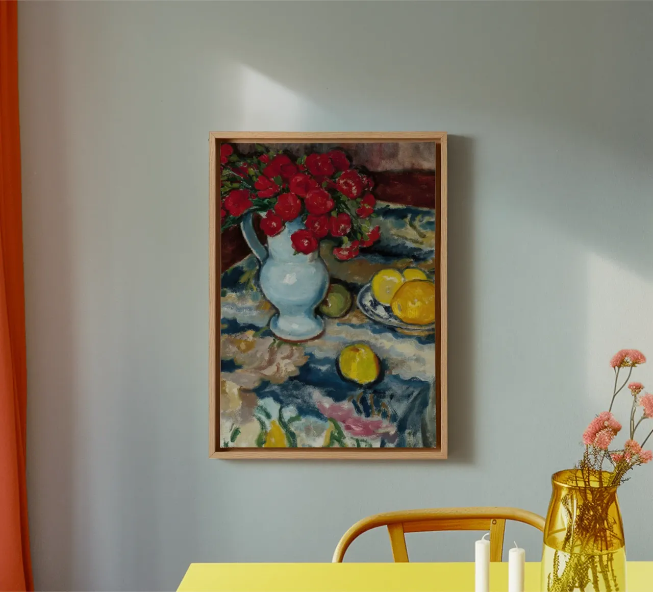Post-Impressionist Red Roses & Citrus Still Life canvas with Floater frame by ClubArt