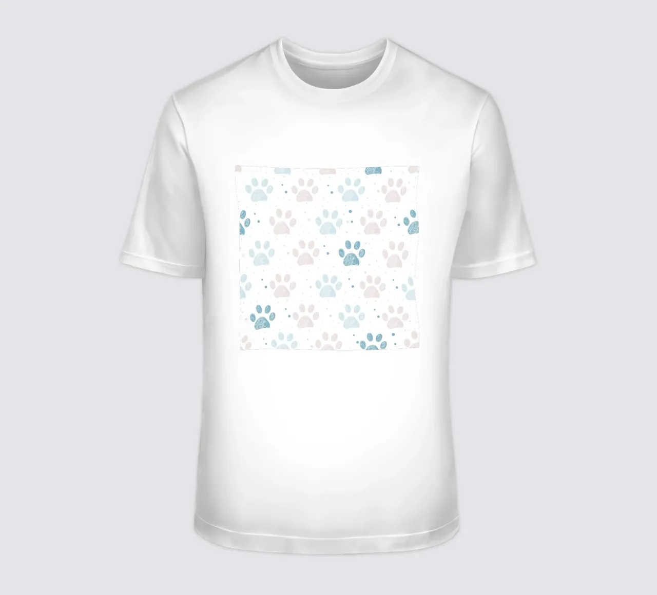 Pink and blue paw prints seamless fabric design pattern t-shirt by gulsengunel