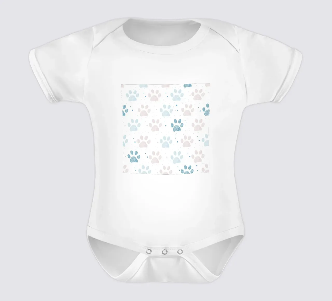 Pink and blue paw prints seamless fabric design pattern short-sleeve baby romper by gulsengunel