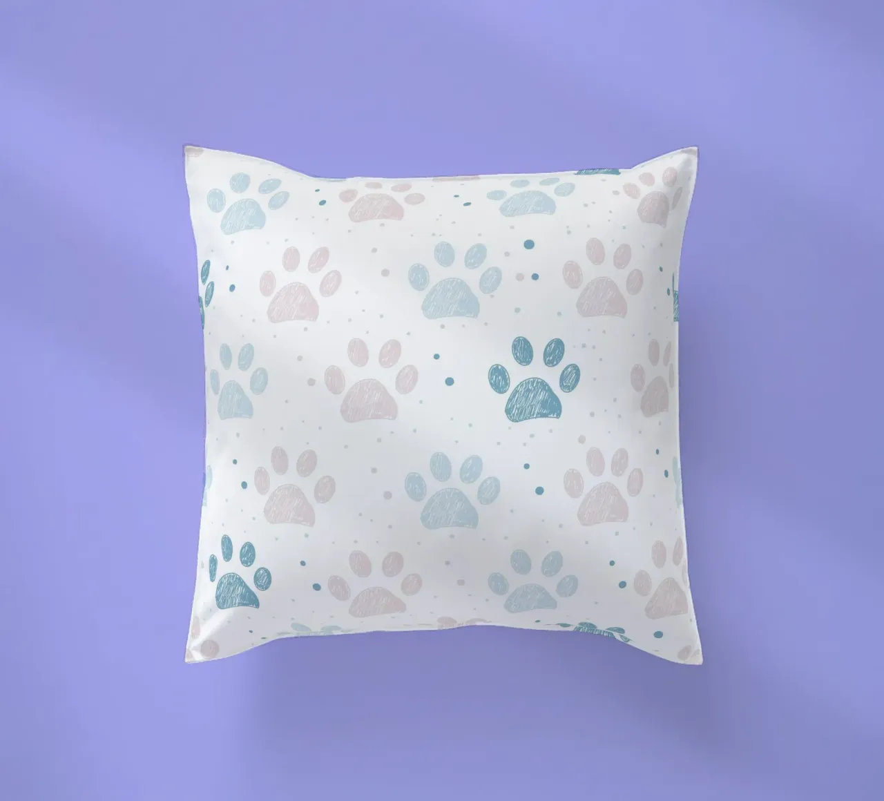 Pink and blue paw prints seamless fabric design pattern decorative cushion by gulsengunel