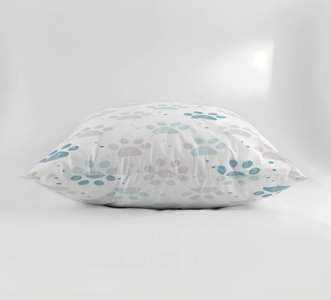 Pink and blue paw prints seamless fabric design pattern decorative cushion by gulsengunel