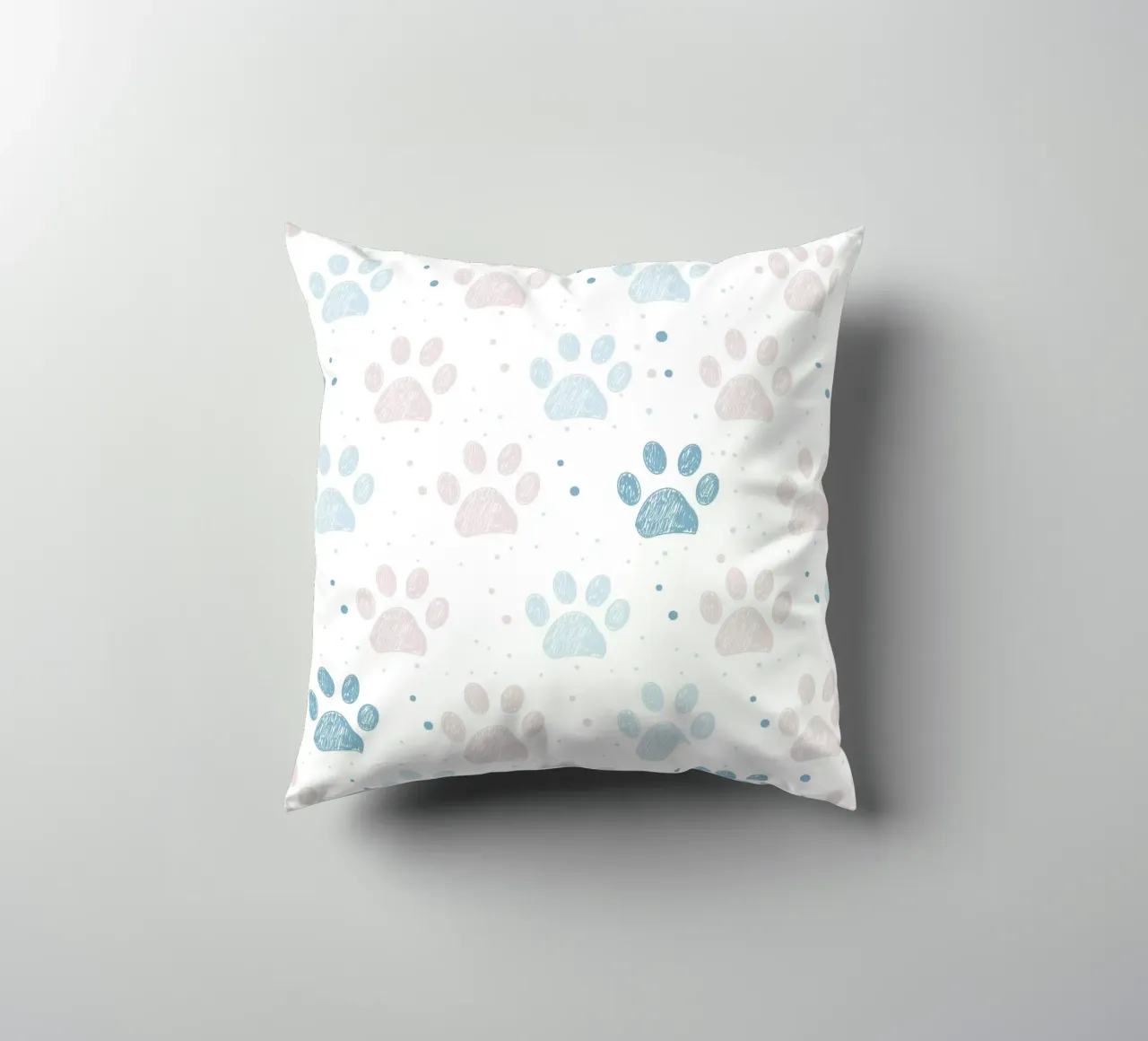 Pink and blue paw prints seamless fabric design pattern decorative cushion by gulsengunel
