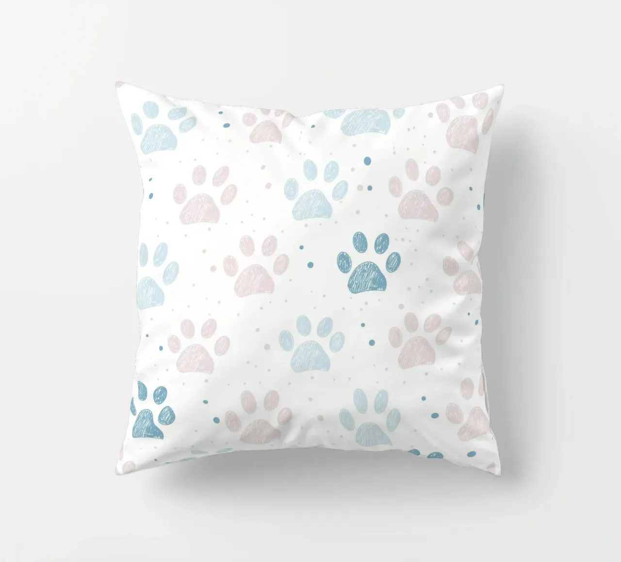 Pink and blue paw prints seamless fabric design pattern decorative cushion by gulsengunel