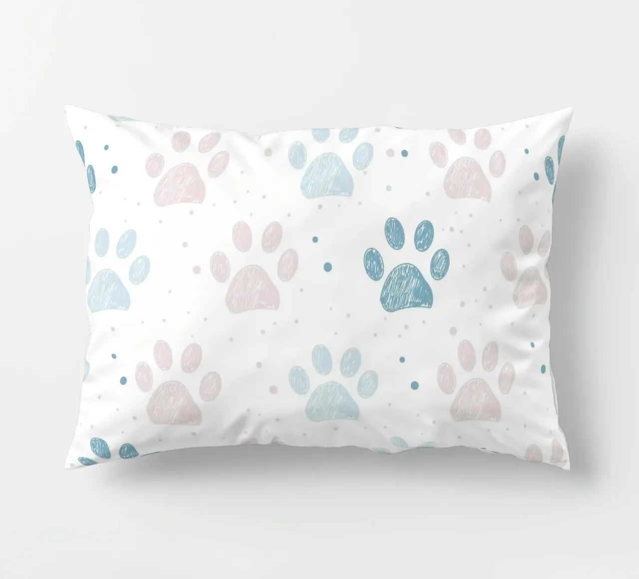 Pink and blue paw prints seamless fabric design pattern decorative cushion by gulsengunel