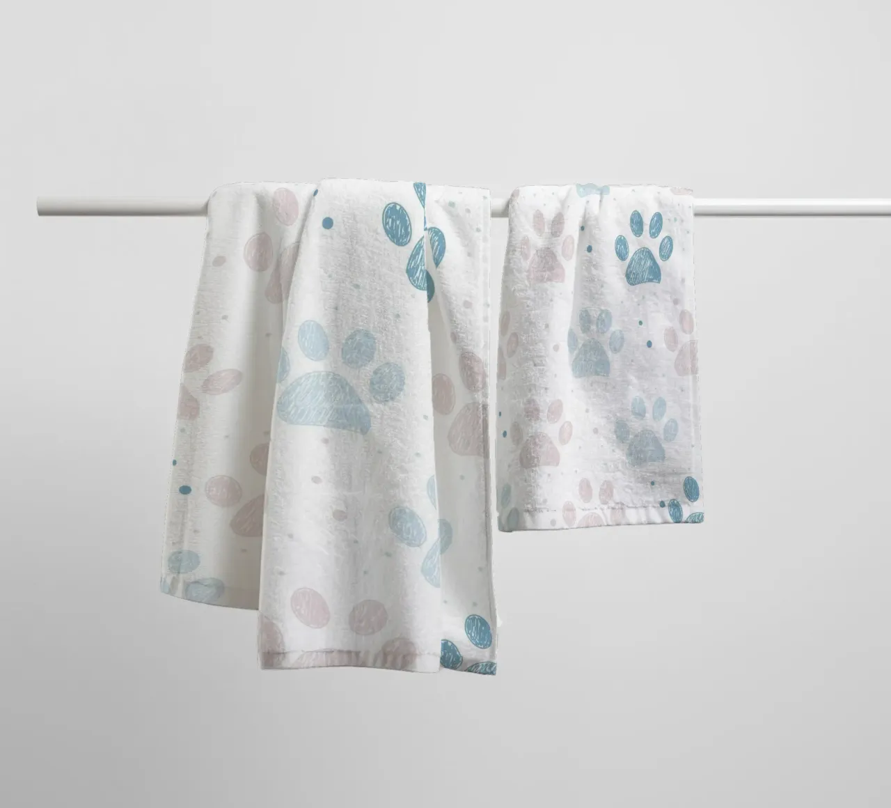 Pink and blue paw prints seamless fabric design pattern towel by gulsengunel