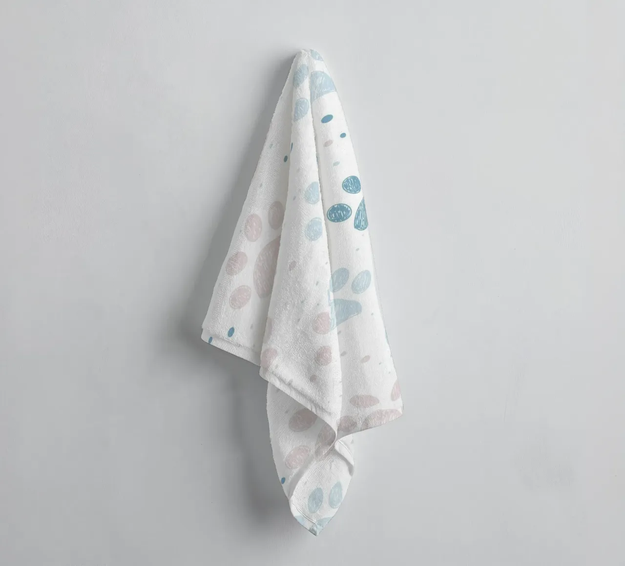 Pink and blue paw prints seamless fabric design pattern towel by gulsengunel