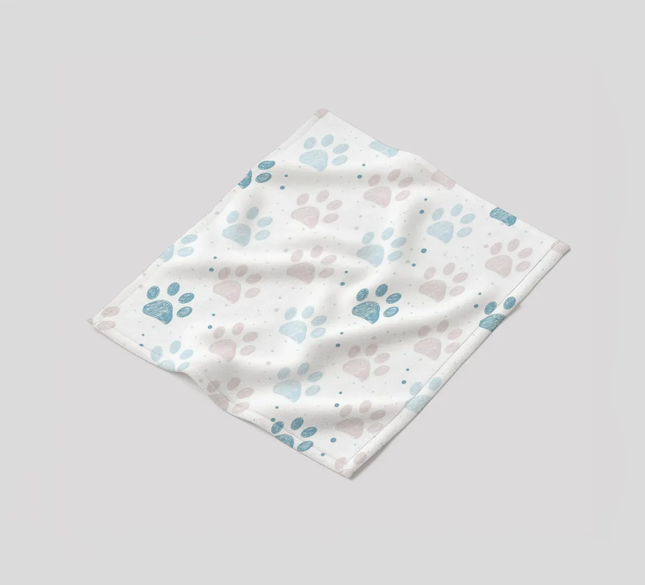 Pink and blue paw prints seamless fabric design pattern fleece blanket by gulsengunel