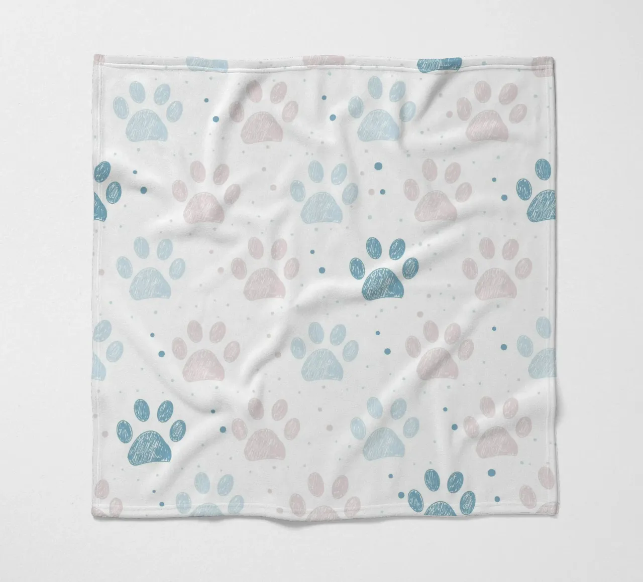 Pink and blue paw prints seamless fabric design pattern fleece blanket by gulsengunel