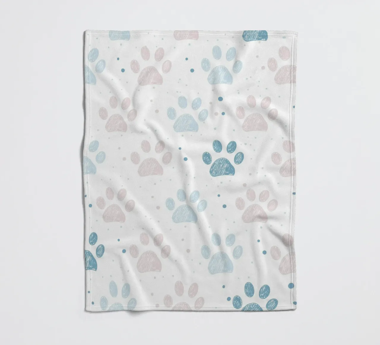 Pink and blue paw prints seamless fabric design pattern fleece blanket by gulsengunel