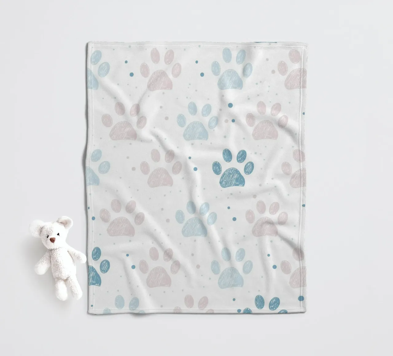 Pink and blue paw prints seamless fabric design pattern fleece blanket by gulsengunel