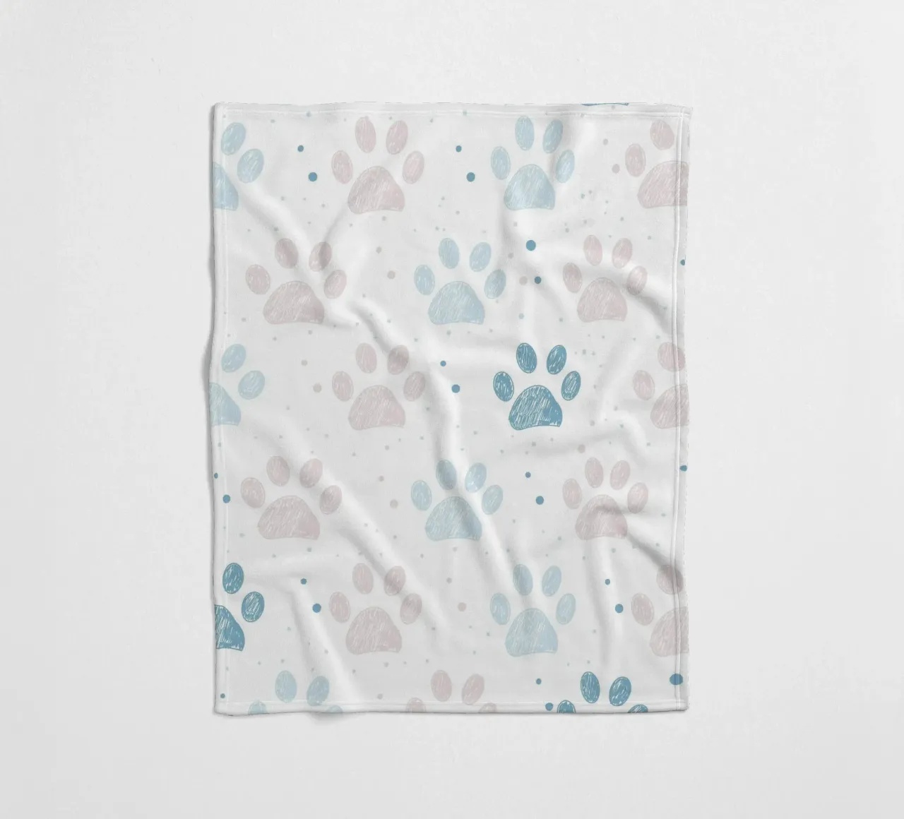 Pink and blue paw prints seamless fabric design pattern fleece blanket by gulsengunel