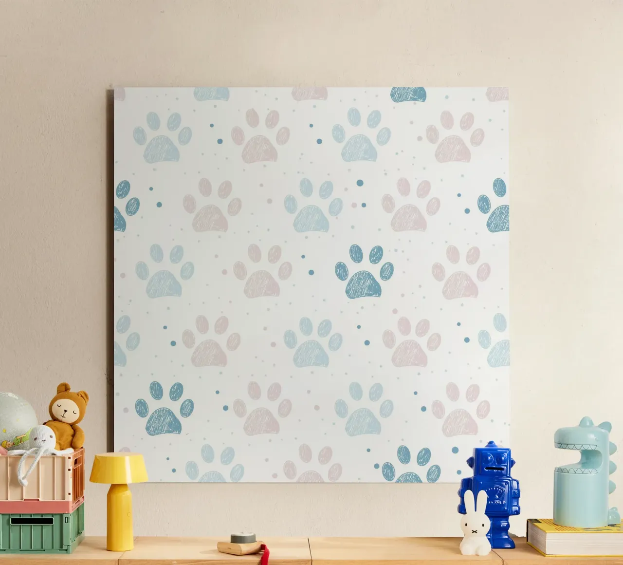 Stampa a zampa rosa e blu, motivo di design in tessuto senza cuciture alluminio dibond da gulsengunel