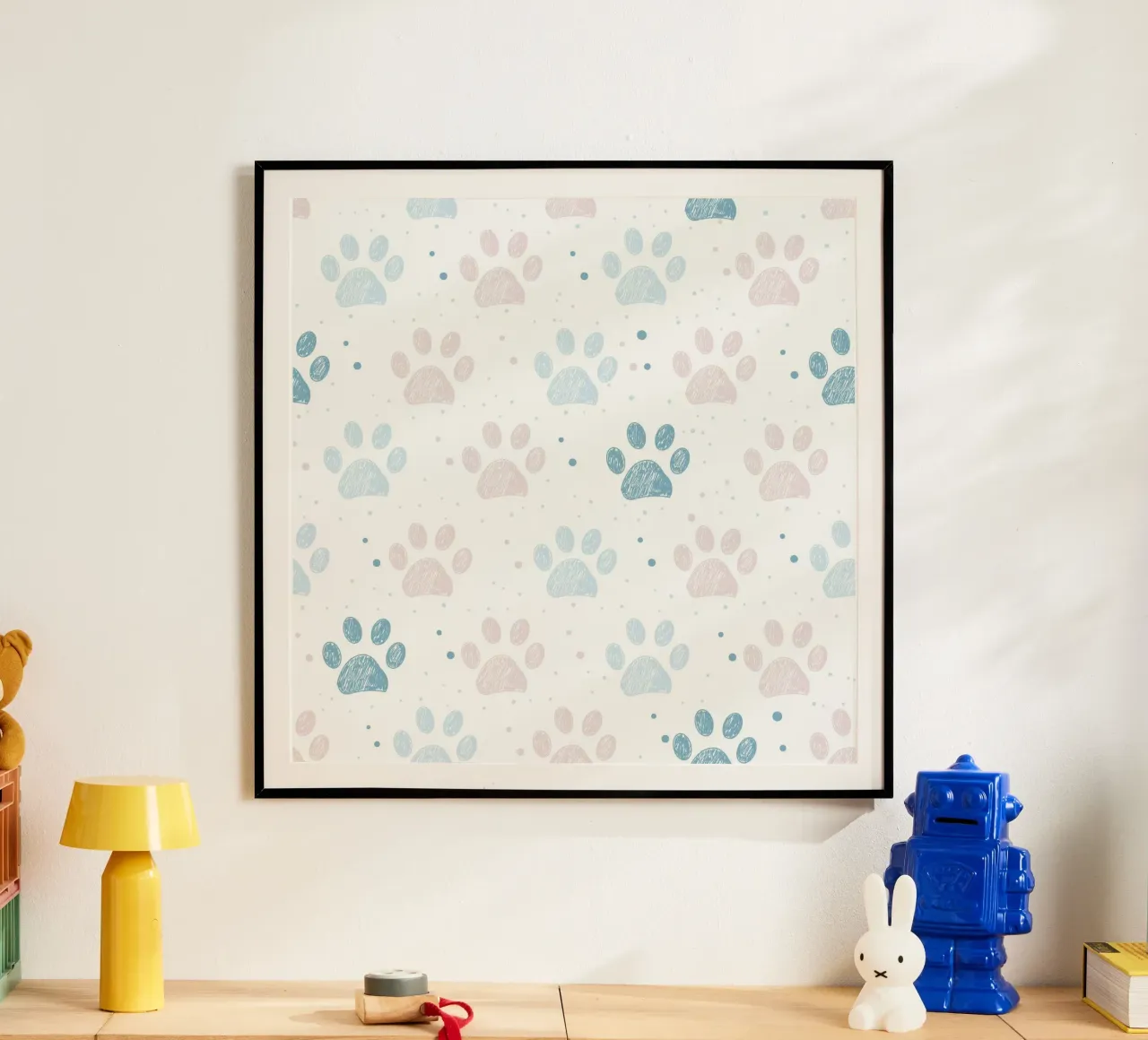 Rosa und blaue Pfotenabdrücke nahtlose Stoff-Design-Muster Hahnemühle von gulsengunel